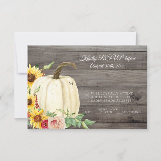 RSVP Sunflower Pumpkin Blush Burgundy Barn Wood Invitation (Front)