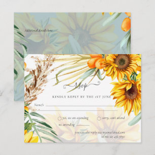 RSVP Sunflowers Pampas Grass Sage Wedding Postcard