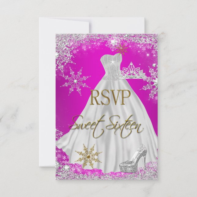 RSVP Sweet 16 Sweet Sixteen Hot Pink White Gold Invitation (Front)