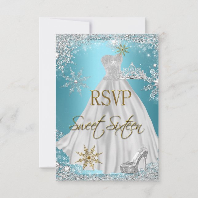 RSVP Sweet 16 Sweet Sixteen Teal White Gold Elite Card (Front)