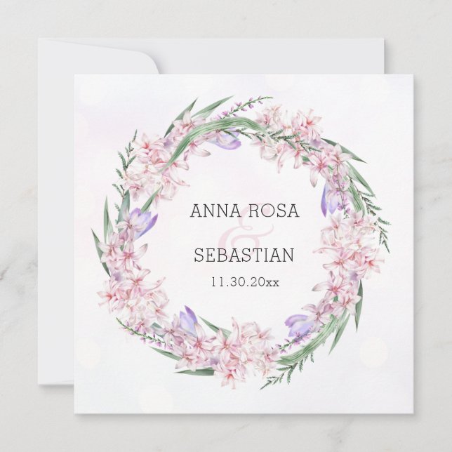 *~* RSVP Sweet Floral Wreath Boho QR AR12 Wedding Invitation (Front)