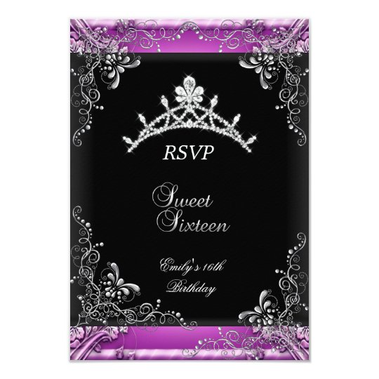 RSVP Sweet Sixteen 16 Birthday Party Pink Black Card