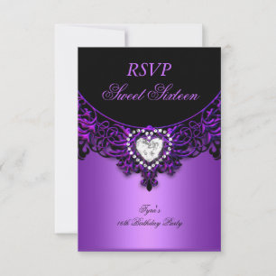 RSVP Sweet Sixteen 16 Birthday Party Purple Black