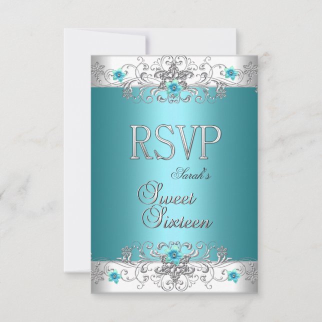 RSVP Sweet Sixteen 16 Party Teal Blue Diamond Card (Front)