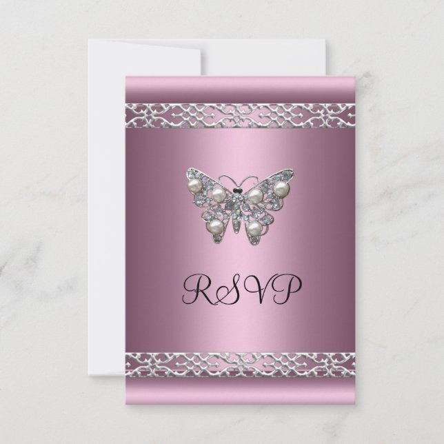 RSVP Sweet Sixteen Birthday Satin Pink Butterfly Invitation (Front)