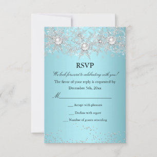 RSVP Teal Blue Crystal Pearl Snowflake Winter Card