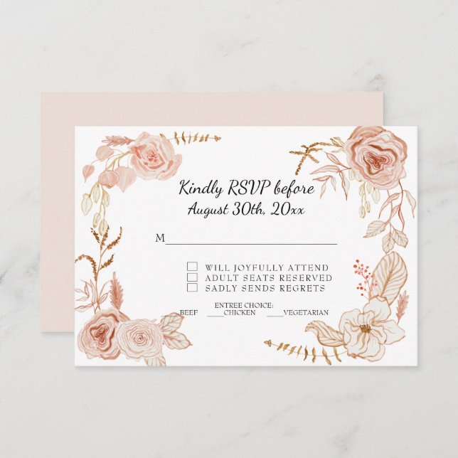 RSVP Terra Cotta Pink Watercolor Floral Wedding Invitation (Front/Back)