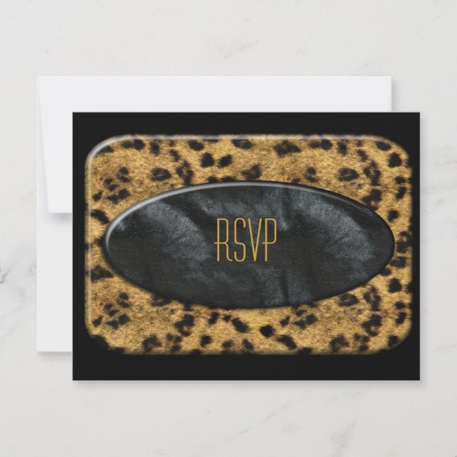 RSVP To Invitation Black Gold Animal Leopard (Front)
