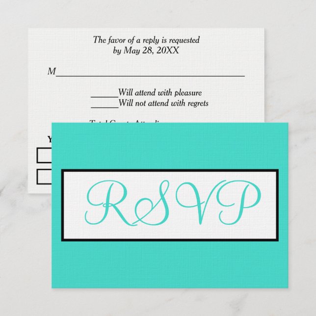 RSVP Turquoise White Wedding Card (Front/Back)
