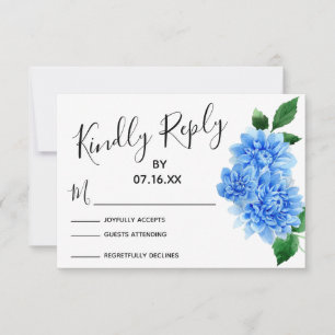RSVP Typography, Blue Watercolor Dahlia Flowers Card