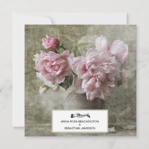 *~* RSVP Vintage Art  Peony Floral AR23 QR WEDDING Invitation