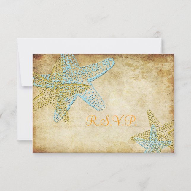 RSVP VINTAGE BLUE STARFISH WEDDING INVITATIONS (Front)