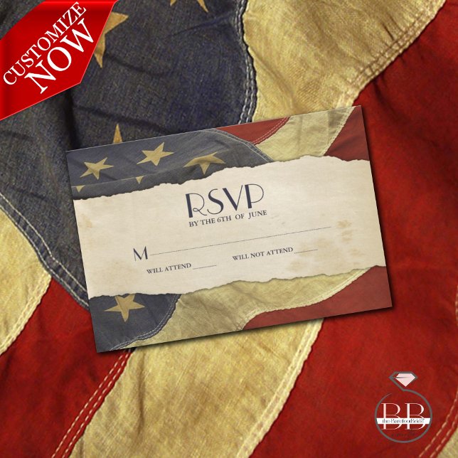 RSVP Vintage USA Flag Patriotic Military Wedding Card (Creator Uploaded)