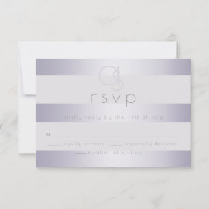 RSVP Violet Silver Shimmer Stripes Monogram2 Card