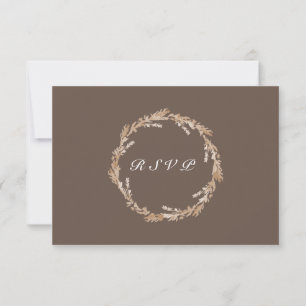 RSVP w meal choices watercolor boho brown wreath Card