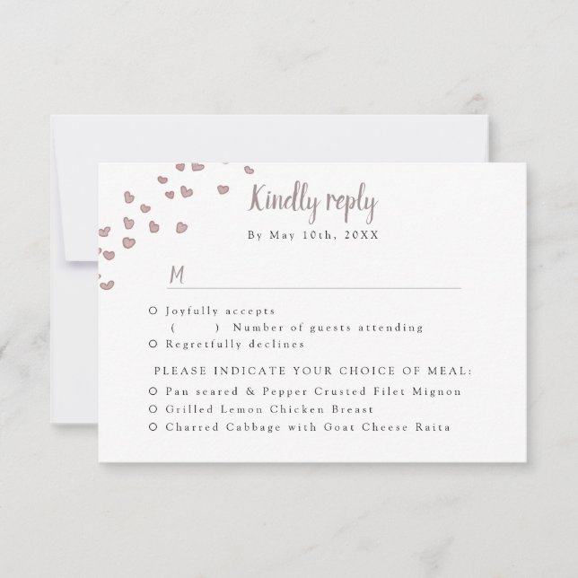 RSVP w meal choices watercolor hearts (Front)