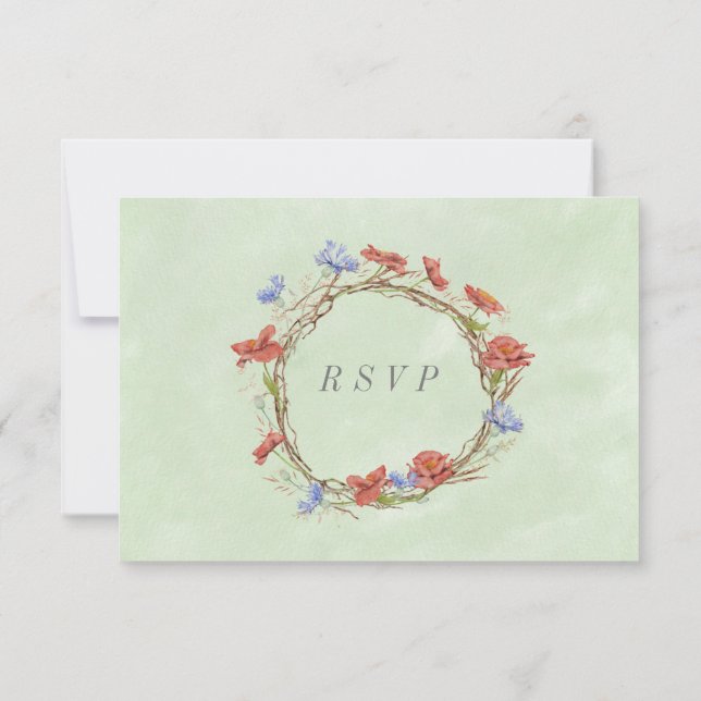 RSVP w meal choices watercolor wildflower wreath (Back)