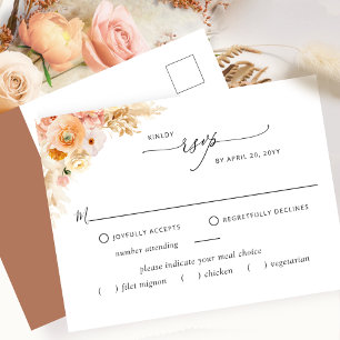 RSVP w/without Meals, Peach and Terracotta Rust Po Postcard