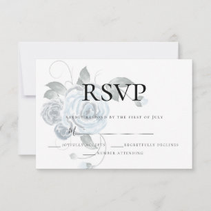 RSVP   Watercolor Dusty Blue Floral Wedding SIlver