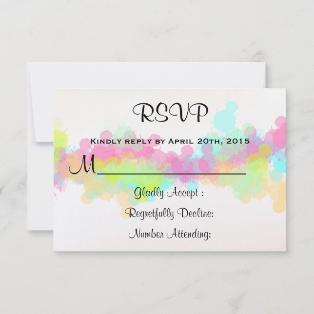 RSVP Watercolor Splatter Colourful Abstract Design (Front)