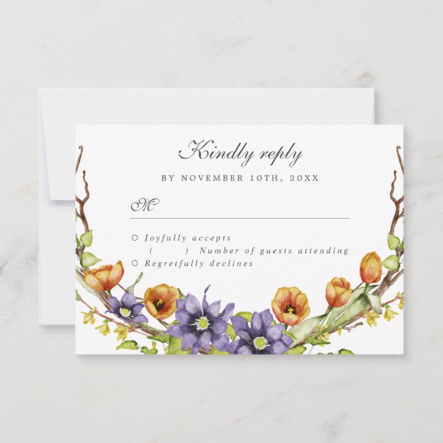 RSVP  watercolor spring flowers Invitation (Front)