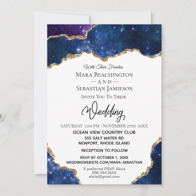 *~* RSVP Website - AGATE Blue AR13 Wedding Invitation (Front)