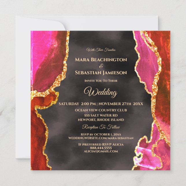 *~* RSVP Website AGATE Pink Gold AR13 Wedding Invitation (Front)