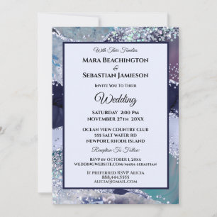 *~* RSVP Website AGATE Stars AR13 NAVY Wedding Invitation