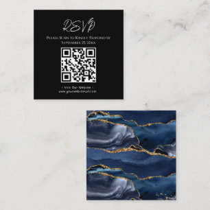 RSVP Website Blue Agate Gold Glitter Wedding Square Business Card