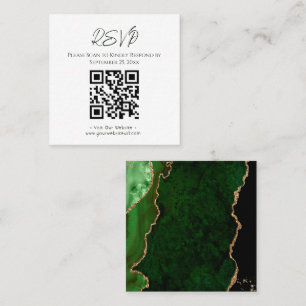 RSVP Website Green Agate Gold Glitter Wedding Square Business Card