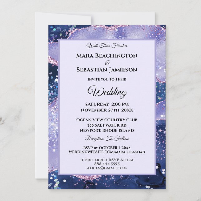 *~* RSVP Website Lavender AGATE Stars AR13 Wedding Invitation (Front)
