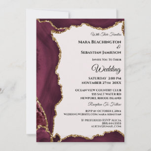 *~* RSVP Website Maroon AGATE Gold AR13 Wedding Invitation