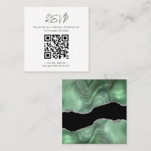 RSVP Website Sage Green Agate Gold Glitter Wedding Square Business Card