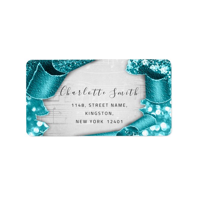 RSVP Wedding 3D Teal Green Glitter Music Label (Front)