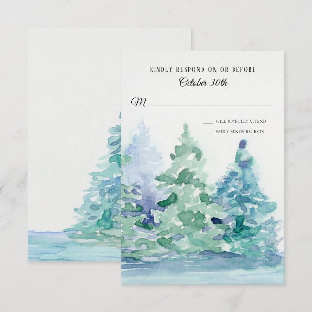 RSVP Wedding Blue Lake w Mountain Pine Trees Invitation (Front/Back)