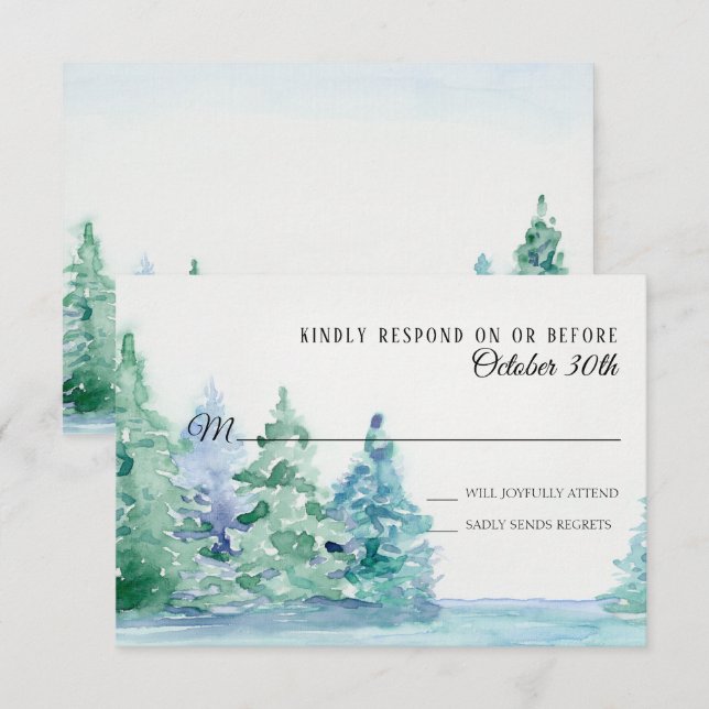 RSVP Wedding Blue Lake w Mountain Pine Trees Invitation (Front/Back)