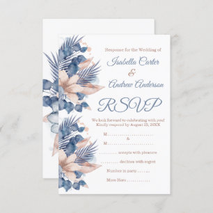 RSVP Wedding Blush Blue Peach Beige Floral White Invitation