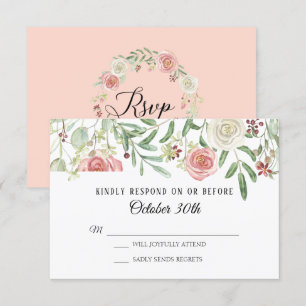 RSVP Wedding Blush Ivory Rose Foliage Leaf Leaves Invitation