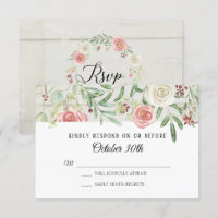 RSVP Wedding Blush Ivory Rose Rustic Wooden Plank