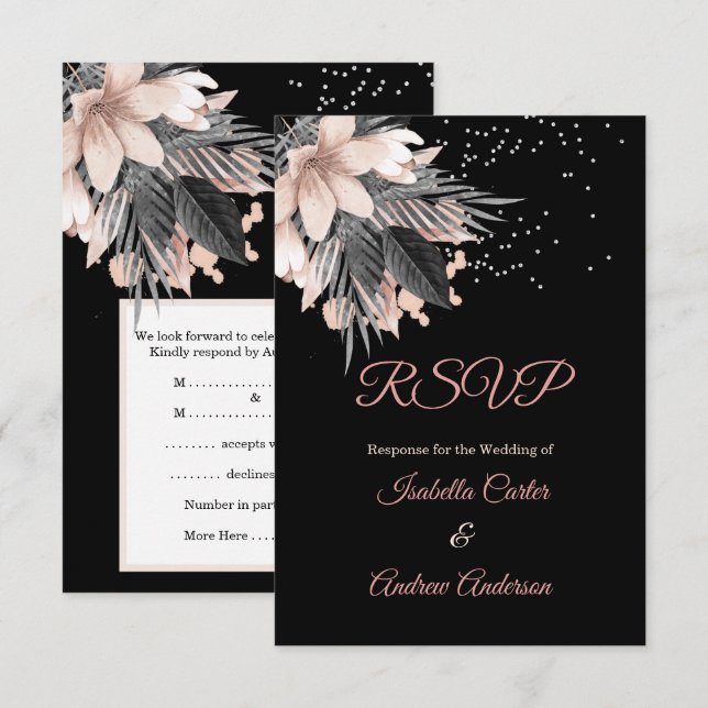 RSVP Wedding Blush Peach Pink Charcoal Floral Invitation (Front/Back)