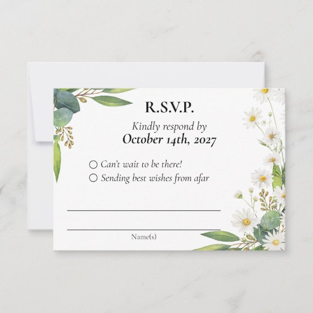 RSVP wedding botanical eucalyptus daisy theme (Front)