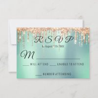 RSVP Wedding Bridal Rose Gold Drip Coral Mint Aqua