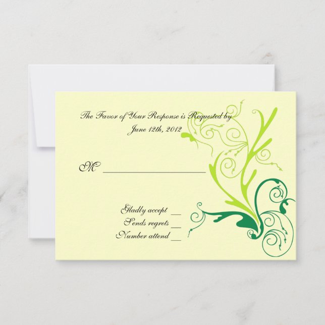 RSVP wedding cards.  Swirl floral pattern Card (Front)