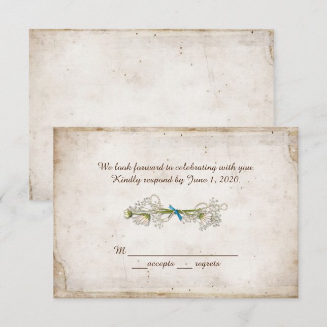 RSVP wedding- daisy bouquet with pearls Invitation (Front/Back)