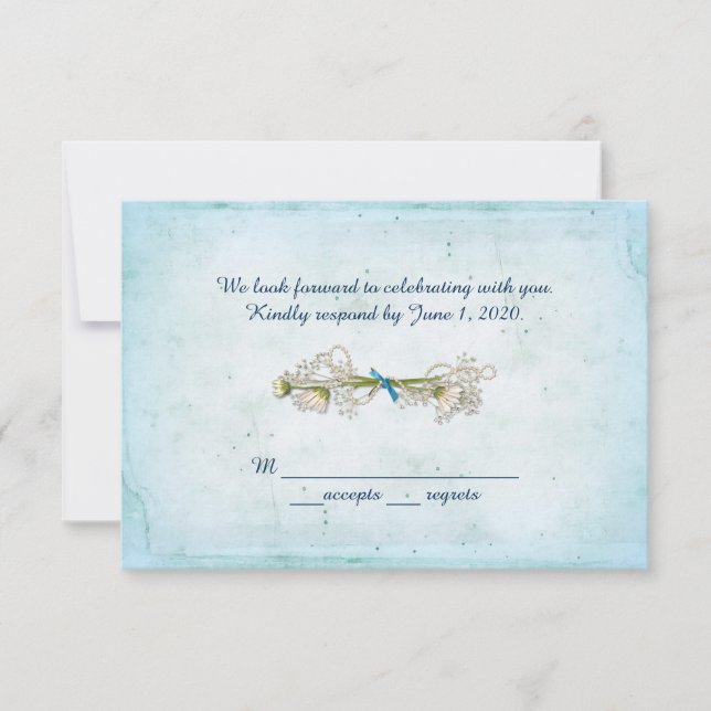 RSVP wedding- daisy bouquet with pearls Invitation (Front)