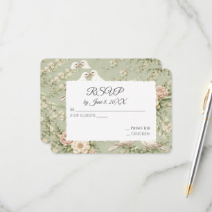 RSVP Wedding Doves and Sage Green Ribbons Card