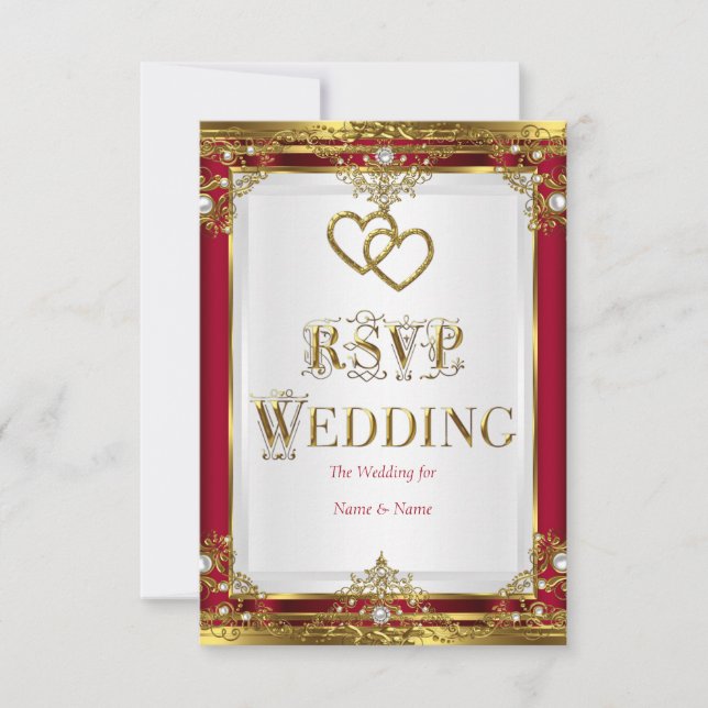 RSVP Wedding Elegant Red Gold White Golden (Front)