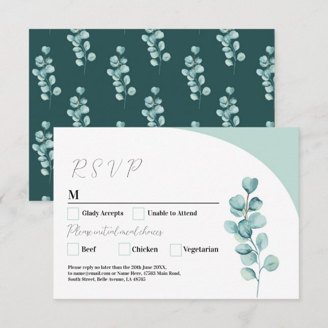 RSVP Wedding Eucalyptus Leaves Green Simple Invitation (Front/Back)