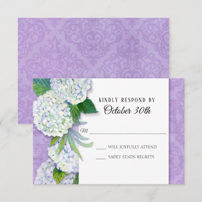 RSVP Wedding Floral Hydrangea Lavender Damask Art Invitation (Front/Back)