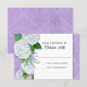 RSVP Wedding Floral Hydrangea Lavender Damask Art Invitation
